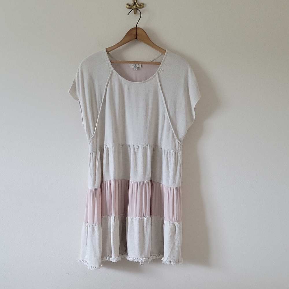 Umgee Linen Blend Tiered A-Line Babydoll Frayed Hem Dress Size Medium‎